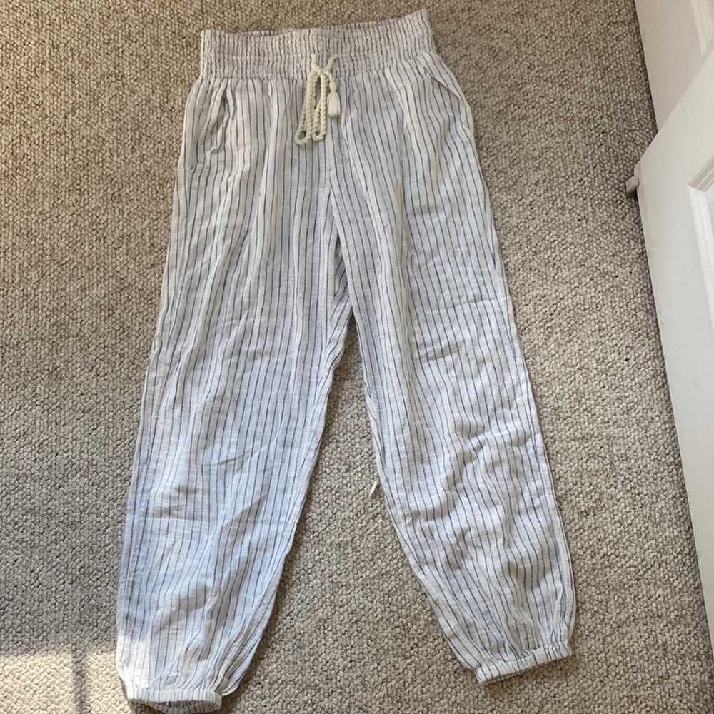 Aerie Blue And White Striped Linen Beach Pants Gem